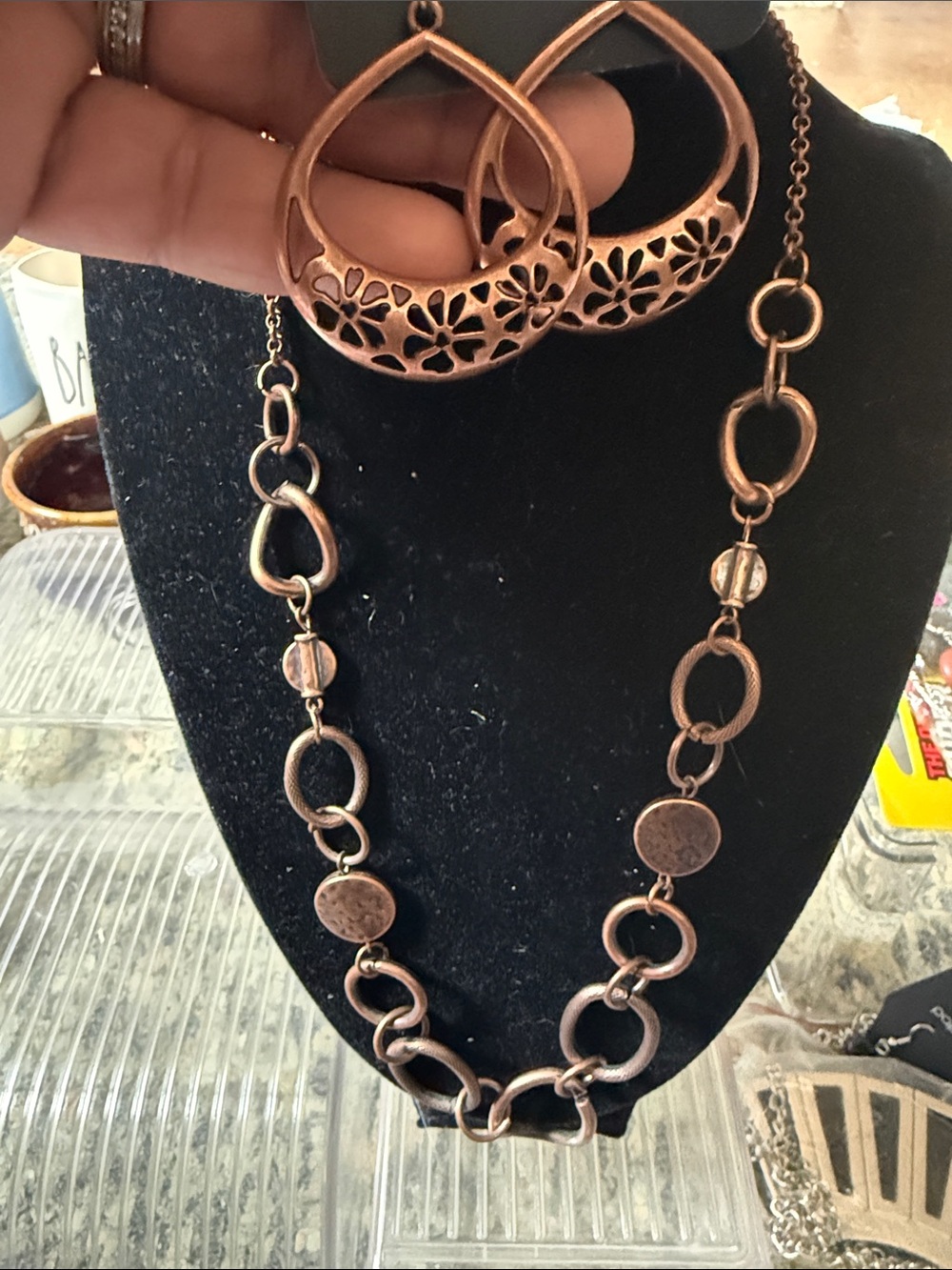Paparazzi Copper Floral Cutout Hoops - Women's Earrings and Necklace set